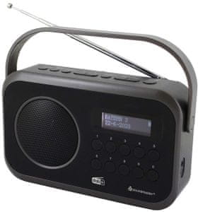 moderný rádioprijímač Soundmaster dab270sw dobrý zvuk fm dab plus tuner napájanie elektrinou alebo z batérií podsvietený displej slúchadlový výstup snooze sleep budík