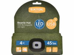 Extol Light Čiapka s čelovým svetlom, 4x LED, 45lm, Li-ion akumulátor 300mAh, zelená, nabíjanie cez USB