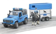 BRUDER 2588 Polícia Land Rover Defender s vlekom pre kone a koňom