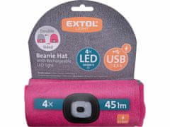 Extol Light Čiapka obojstranná s čelovým svetlom, 4xLED, 45lm, 300mAh Li-ion, šedá/ružová, nabíjanie cez USB