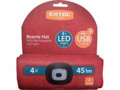 Extol Light Čiapka s čelovým svetlom, 4xLED, 45lm, 300mAh Li-ion, červená, nabíjanie cez USB
