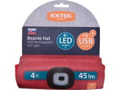 Extol Light Čiapka s čelovým svetlom, 4xLED, 45lm, 300mAh Li-ion, trikolóra B/M/Č, nabíjanie cez USB
