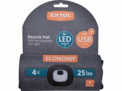 Extol Light Čiapka s čelovým svetlom, 4xLED, 25lm, 250mAh Li-ion, tmavo sivá, nabíjanie cez USB
