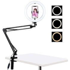 Puluz Selfie Ring kruhové LED svetlo 10'' + držiak na stôl, čierne