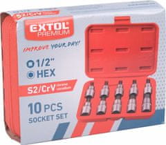 Extol Premium Hlavice nástrčné 1/2", HEX 3-17mm, 10-dielna sada