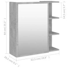 Vidaxl Skrinka so zrkadlom, betónovo sivá 62,5x20,5x64cm, drevotrieska