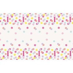 Párty obrus 1.narodeniny - Happy Birthday - ružový s bodkami - 137 x 213 cm