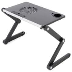 shumee Notebookový stolík s USB ventilátorom - striebornočierny