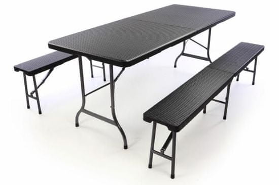 Greatstore Záhradný set lavica a stôl v ratanovej optike - čierna