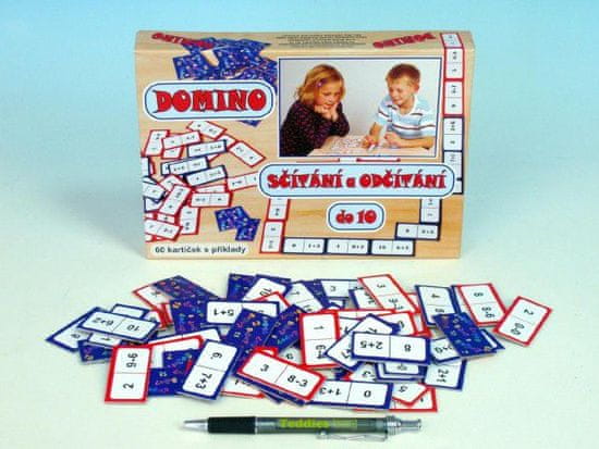 Greatstore Domino sčítání a odčítání do 10 společenská hra 60ks v krabici 22x16x3cm