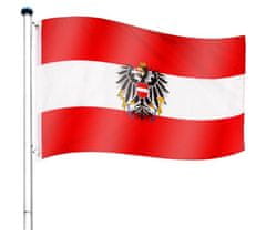 Greatstore Vlajkový stožiar vrátane vlajky Rakúsko - 650 cm