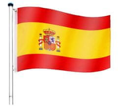 Greatstore Vlajkový stožiar vrátane vlajky Španielsko - 650 cm