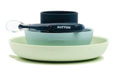 Nattou Set jedálenský silikónový 4 ks zeleno-modrý bez BPA