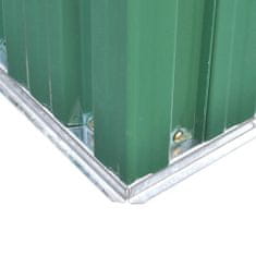 Vidaxl Zelený kovový záhradný domček so strieškou a podlahovým rámom 2,35 m3