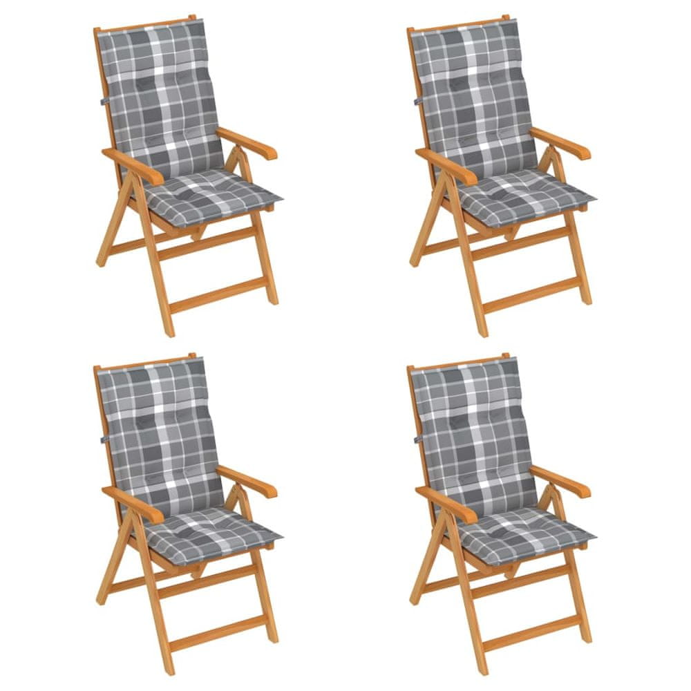 Petromila vidaXL Záhradné stoličky 4 ks so sivými kockovanými podložkami tíkový masív