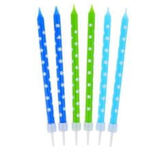 Narodeninové sviečky zeleno-modré s bodkami - 24 ks - 11,5 cm