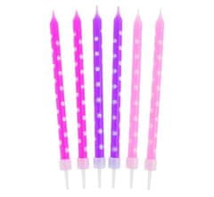 Narodeninové sviečky ružovo-fialové s bodkami - 24 ks - 11,5 cm