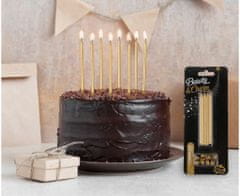 Párty narodeninové sviečky zlaté s podstavcom dĺžka - 10 cm - 8 ks