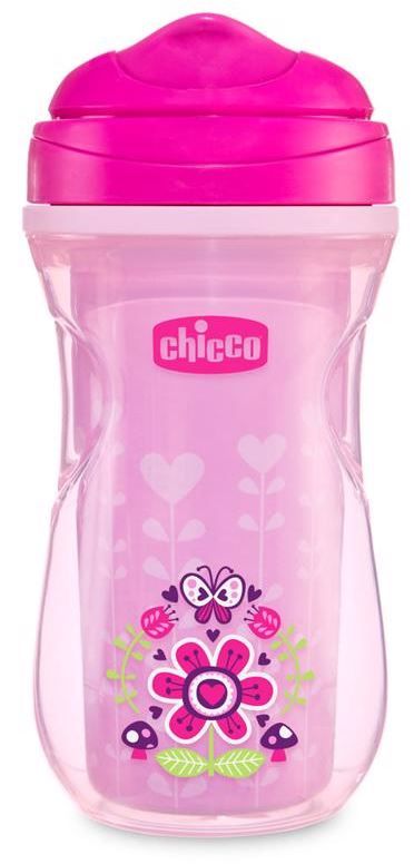 Chicco Hrnček Active termo s tvrdým náustkom 200 ml, ružový, kvety 14m +