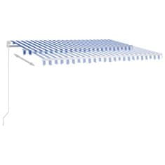 Vidaxl Automaticky zaťahovacia markíza so stĺpikmi 4,5x3 m modro-biela