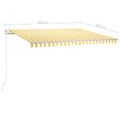 Vidaxl Automaticky zaťahovacia markíza so stĺpikmi 4x3 m žlto-biela