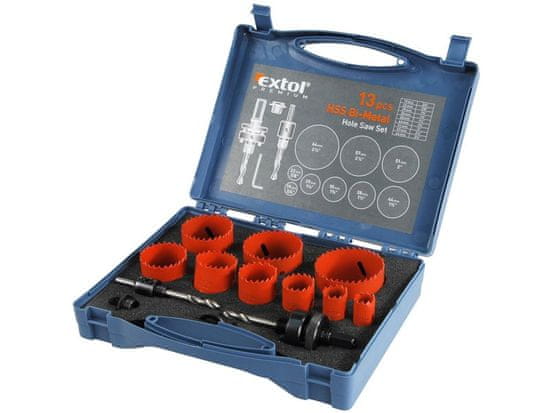 Extol Premium 8801604 vrtáky korunkové, univerzálne, 9 priemerov 19-64 mm, HSS / Bi-metal