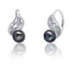 Luxusné strieborné náušnice s pravou čiernou perlou JL0674