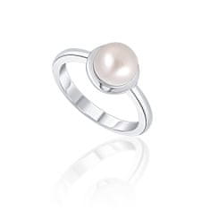 JwL Luxury Pearls Nežný strieborný prsteň s pravou bielou perlou JL0677 (Obvod 54 mm)