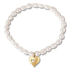 JwL Luxury Pearls Jemný náramok z pravých perál s pozláteným srdiečkom JL0691