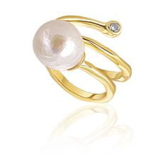 JwL Luxury Pearls Pozlátený prsteň s pravou perlou a zirkónom JL0692 (Obvod 54 mm)