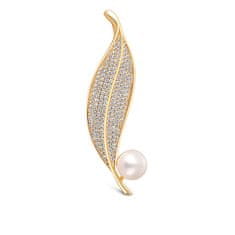 JwL Luxury Pearls Žiarivá perlová brošňa Lístoček JL0700