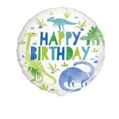 Fóliový balón k narodeninám - Happy Birthday - DINOSAURUS zeleno-modrý - 45 cm