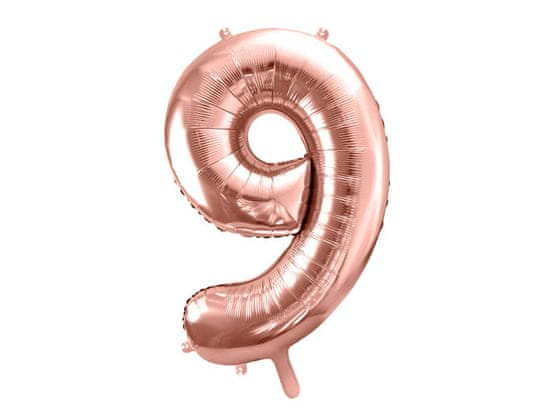 PartyDeco Fóliový balón Číslo 9 ružovo zlatý 86cm