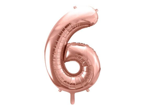 PartyDeco Fóliový balón Číslo 6 ružovo zlatý 86cm