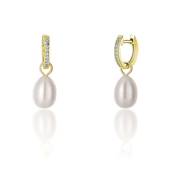 JwL Luxury Pearls Pozlátené kruhové náušnice á la vojvodkyňa Kate s pravou perlou a zirkónmi 3v1 JL0686