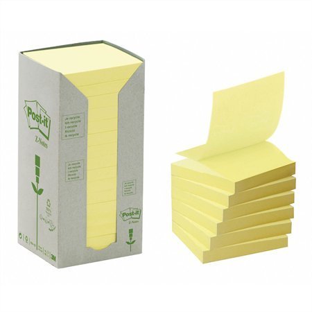 3M Samolepiace bloček "Nature", žltá, "Z", 76 x 76 mm, 16x 100 listov, recyklovaný, 7100172251