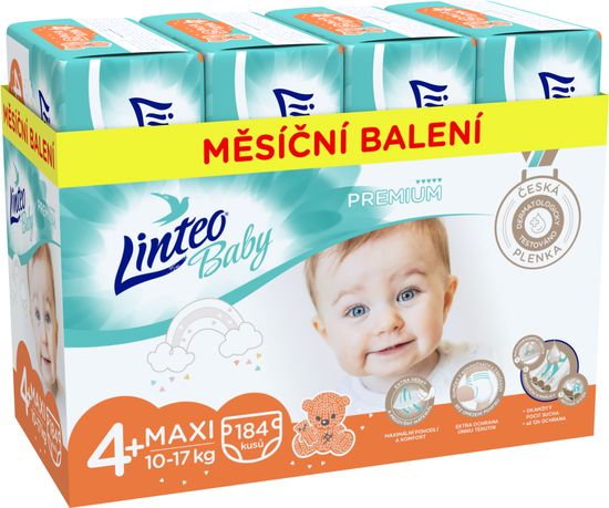 LINTEO Plienky Baby Prémium MAXI+ (10-17 kg) 184 ks