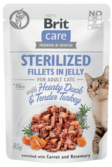 Brit Care Cat Sterilized Fillets in Jelly with Hearty Duck&Tender Turkey 24x85 g