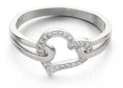 MOISS Romantický strieborný prsteň so zirkónmi Srdce R000210 (Obvod 53 mm)