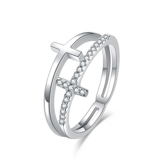 MOISS Luxusné dvojitý strieborný prsteň s krížikmi R00020