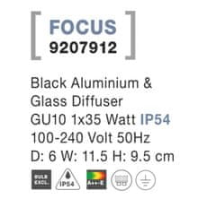 shumee Svietidlo Nova Luce FOCUS WALL BLACK nástenné, IP 54, GU10