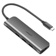 Ugreen CM136 HUB 4in1 USB-C - HDMI, 3x USB 3.0, šedý