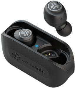 moderné Bluetooth slúchadlá jlab go air s ekvalizérom čistý zvuk skvelý výkon dlhá výdrž nabíjací box s káblom nízka hmotnosť dotykové senzory