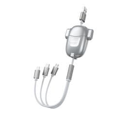 DUDAO L8Pro 3in1 kábel USB - Micro USB / Lightning / USB-C 3A 25-110cm, sivý