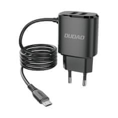 DUDAO A2Pro sieťová nabíjačka 2x USB + vstavaný Micro USB kábel 12W, čierna