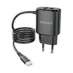 DUDAO A2Pro sieťová nabíjačka 2x USB + vstavaný USB-C kábel 12W, čierna
