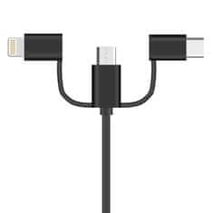 MG 3in1 kábel USB - Micro USB / USB-C / Lightning 2A 1m, čierny
