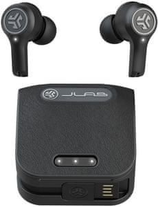 moderné Bluetooth slúchadlá jlab epic air anc true wireless s ekvalizérom čistý zvuk skvelý výkon dlhá výdrž nabíjací box s káblom nízka hmotnosť dotykové senzory