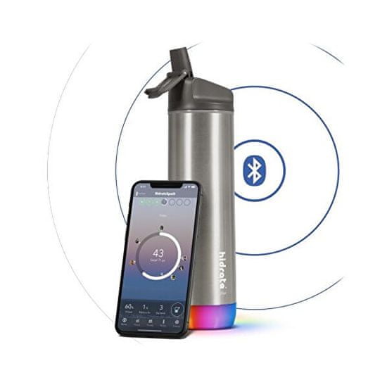 HidrateSpark Nerezová chytrá fľaša so slamkou 620 ml, Bluetooth tracker, nerezová