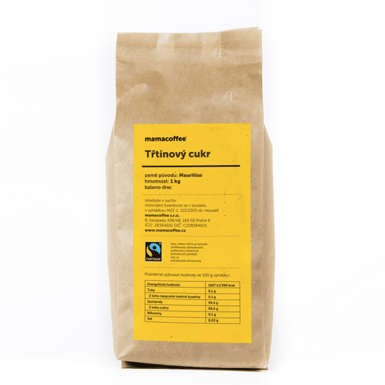 mamacoffee Fairtrade trstinový cukor Maurícius 1000 g - Zlatisto sfarbený s jemnou maslovou chuťou